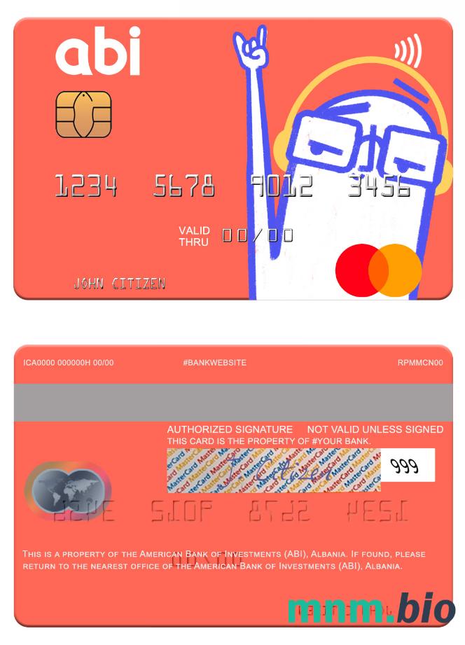 Albania American Bank of Investments (ABI) przykład karty mastercard w formacie PSD